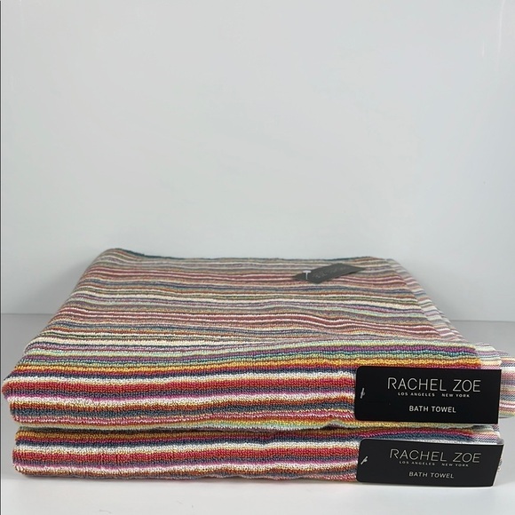 Rachel Zoe Rainbow Striped Bath Towel Set 100% Cotton 30 x 54 Set of 2 NEW - Picture 1 of 7